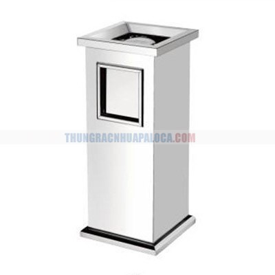 Thùng rác inox vuông có gạt tàn thuốc lá TLJA2